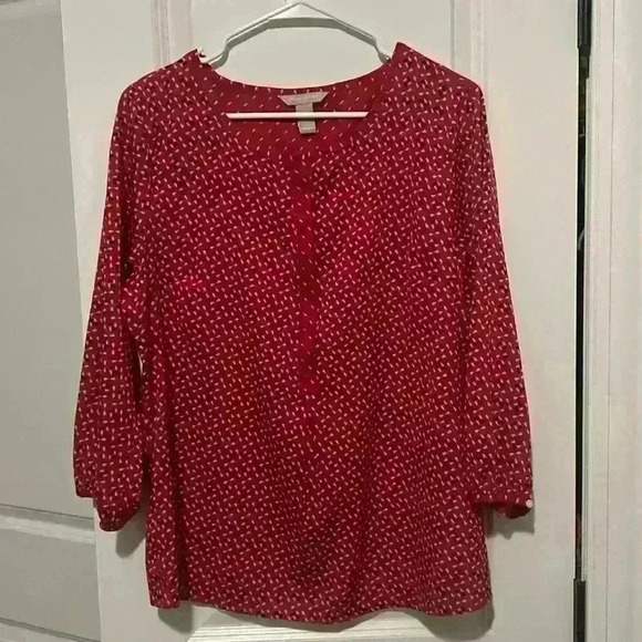 Banana Republic size Large Business Casual Red and Black long sleeved blouse - Picture 1 of 5